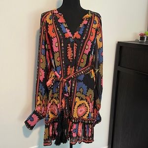 FARM Rio mini dress with ruffled gem and belted waist, never worn